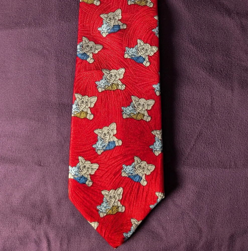 Red Sailk Tie With Playful Elephants